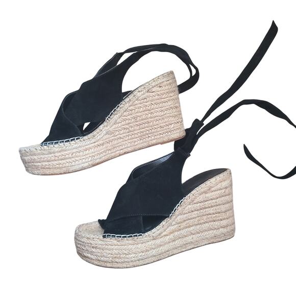 Marc Fisher Andira Black Tie Up Platform Espadrille Wedge Sandal 11M - Picture 4 of 16